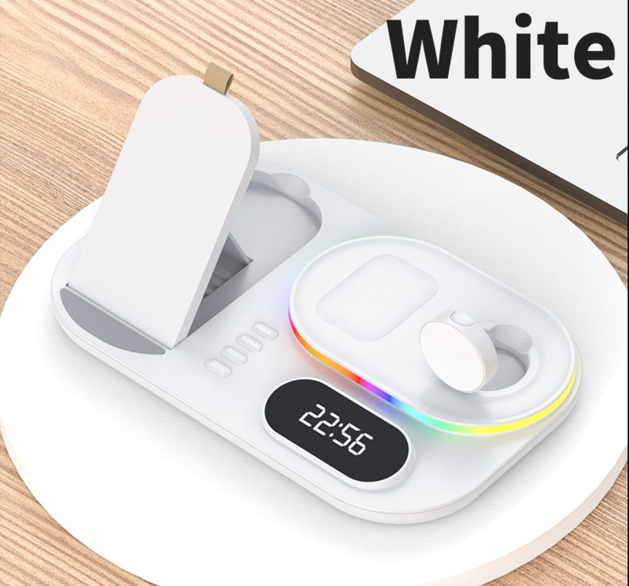 3in1 30W Wireless Charger with Clock, Fast Charging RGB Atmosphere Light - White_0