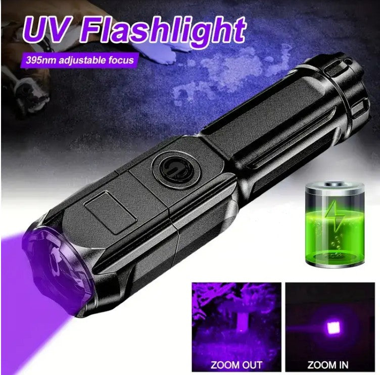 UV Flashlight UV395NM Rechargeable Torch 3 Modes_1